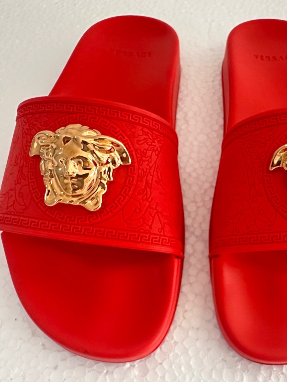 Versace Medusa Pool Slides Red Gold Size 38